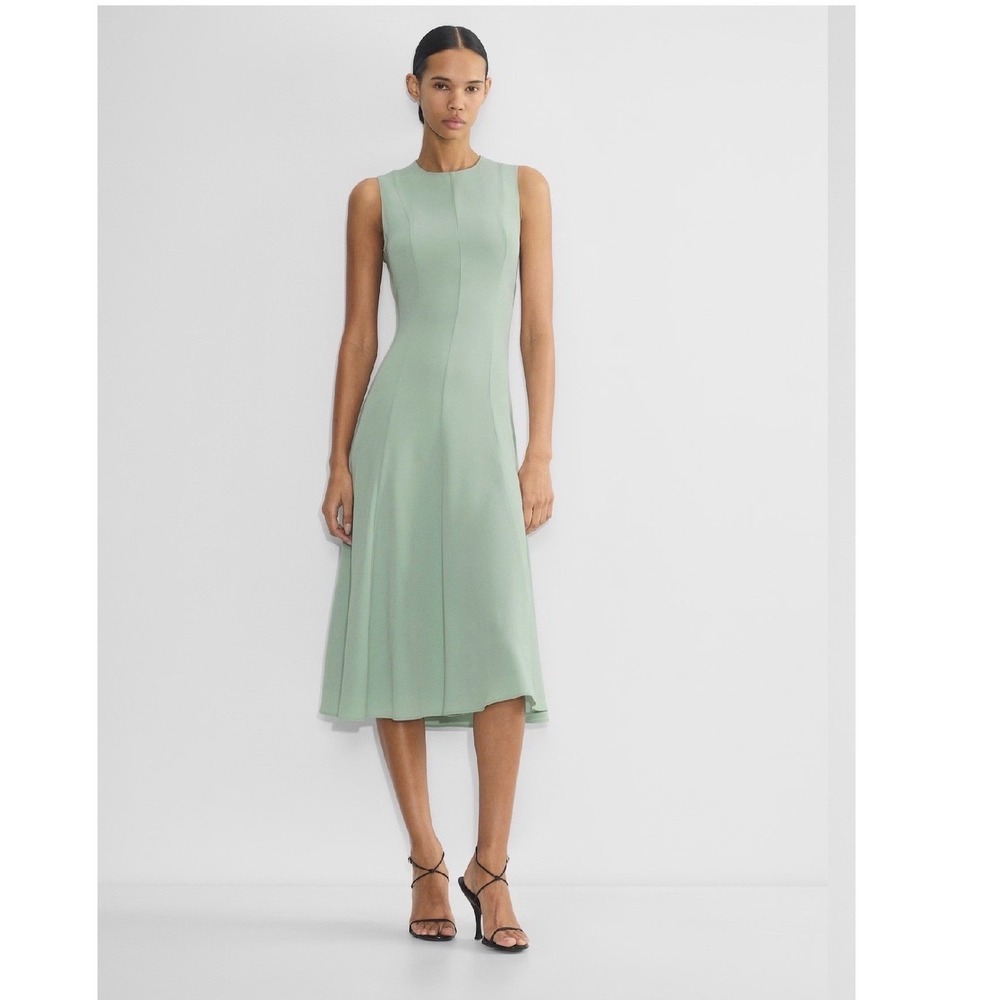 Babaton Aritzia Crepe Fit-and-Flare Midi Dress Sage Green Size 2 125225